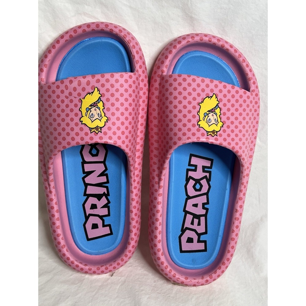 Nintendo Princess Peach Women's Size 7 Slide Sandals Pink Polkadot Ground Up - Picture 1 of 7